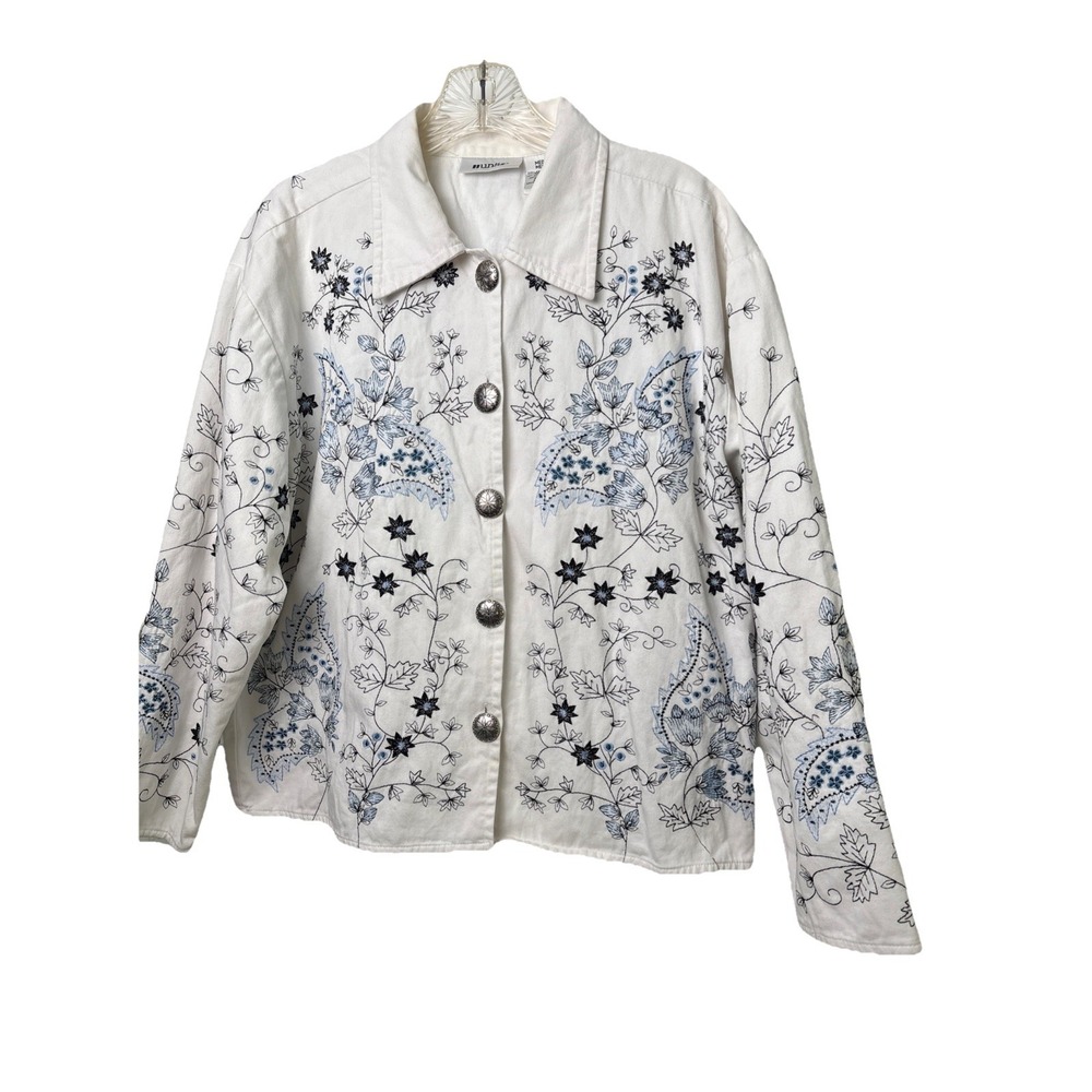 Units Women's White Jacket With Blue Floral Embroidery Cottage Core Med
